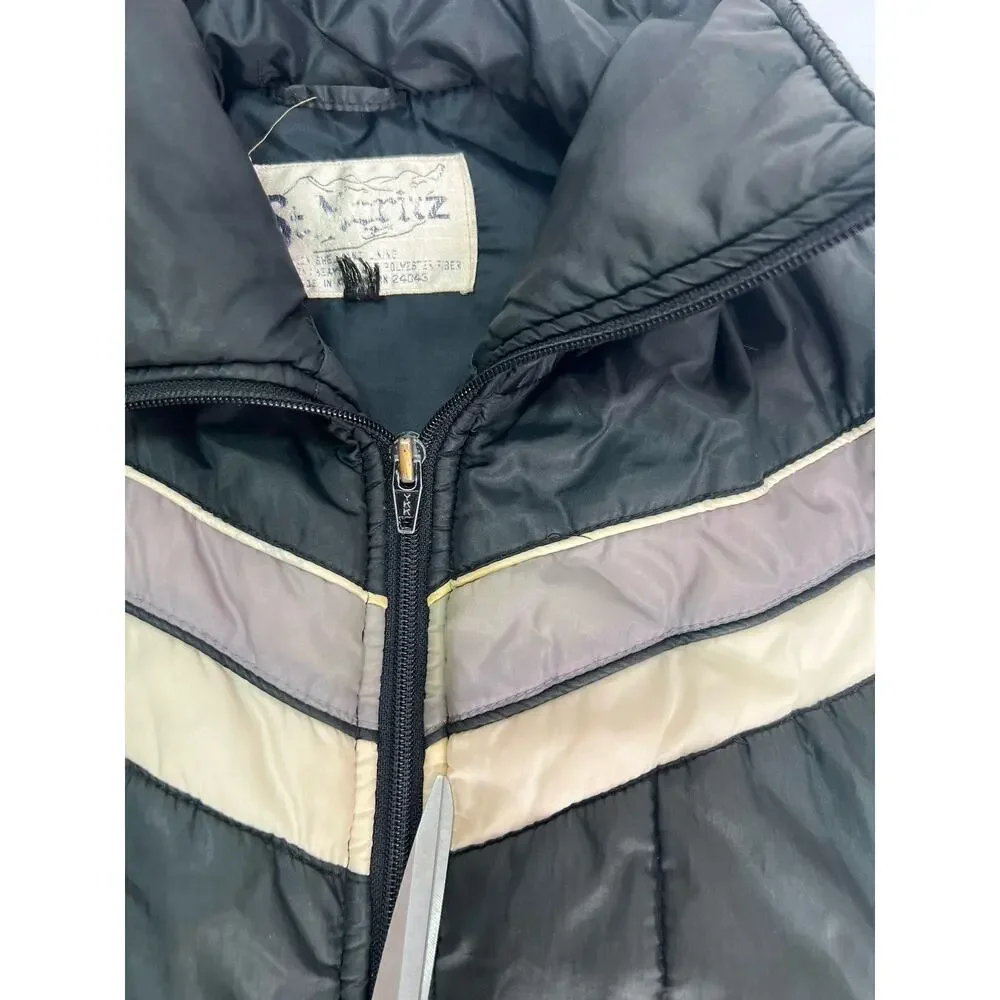 Vintage St. Moritz Vest Puffer Ski Striped Outdoor Black Men’s Size Large